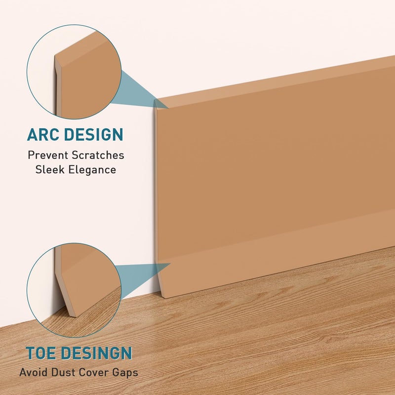 PATTENGO Flexible Baseboard Molding Trim, 4 Inch x 20 Feet Vinyl Wall Base with Wider Self-Adhesive Peel and Stick Cove Base, Rubber Wall Base Moulding Trim, Brown - Image 4